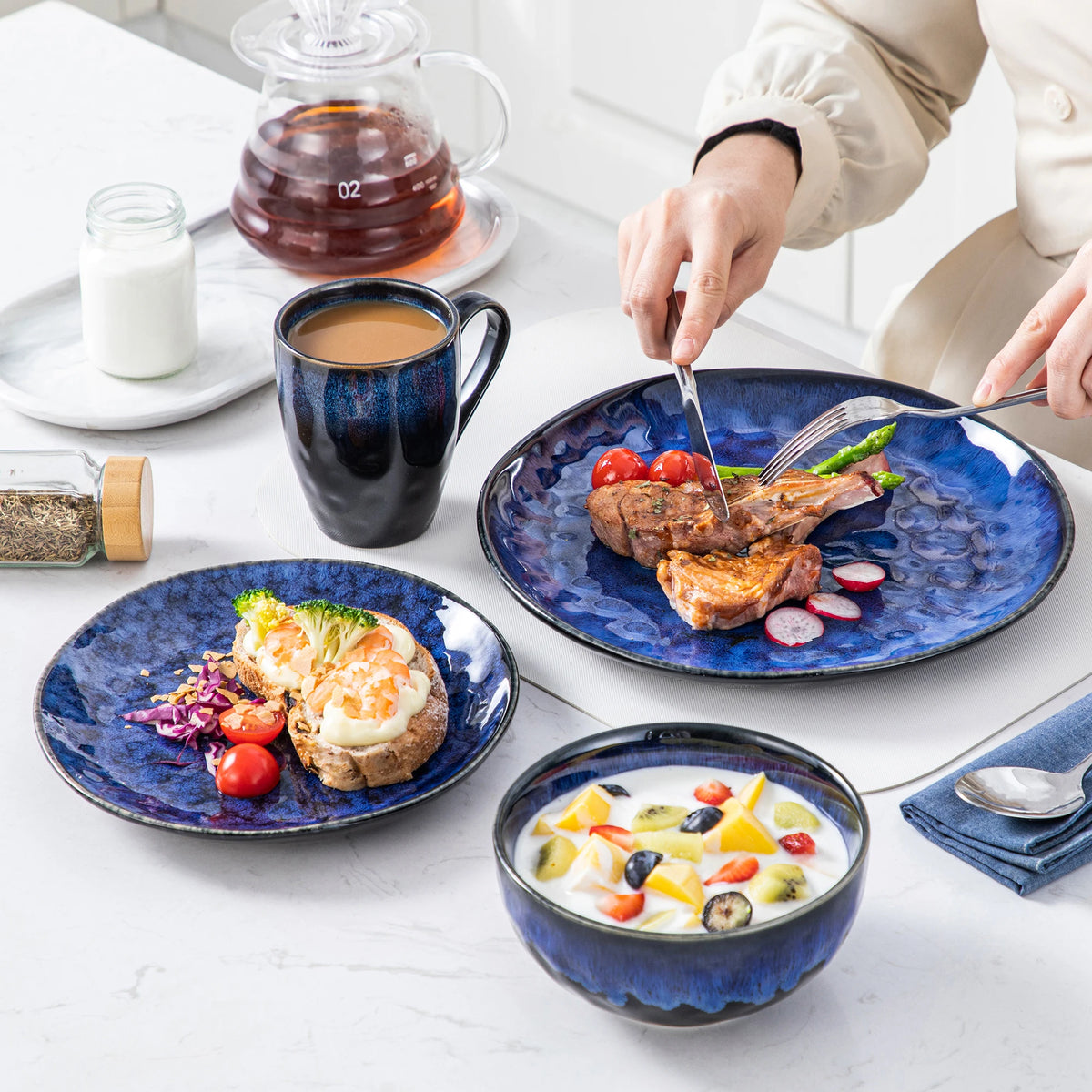 Malacasa Premium Ceramic Kiln Change Glaze Dinnerware Set