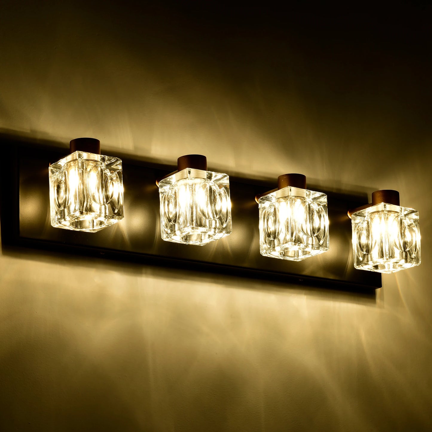 4 Light Bathroom Vanity Wall Lights With Crystal Glass Shades