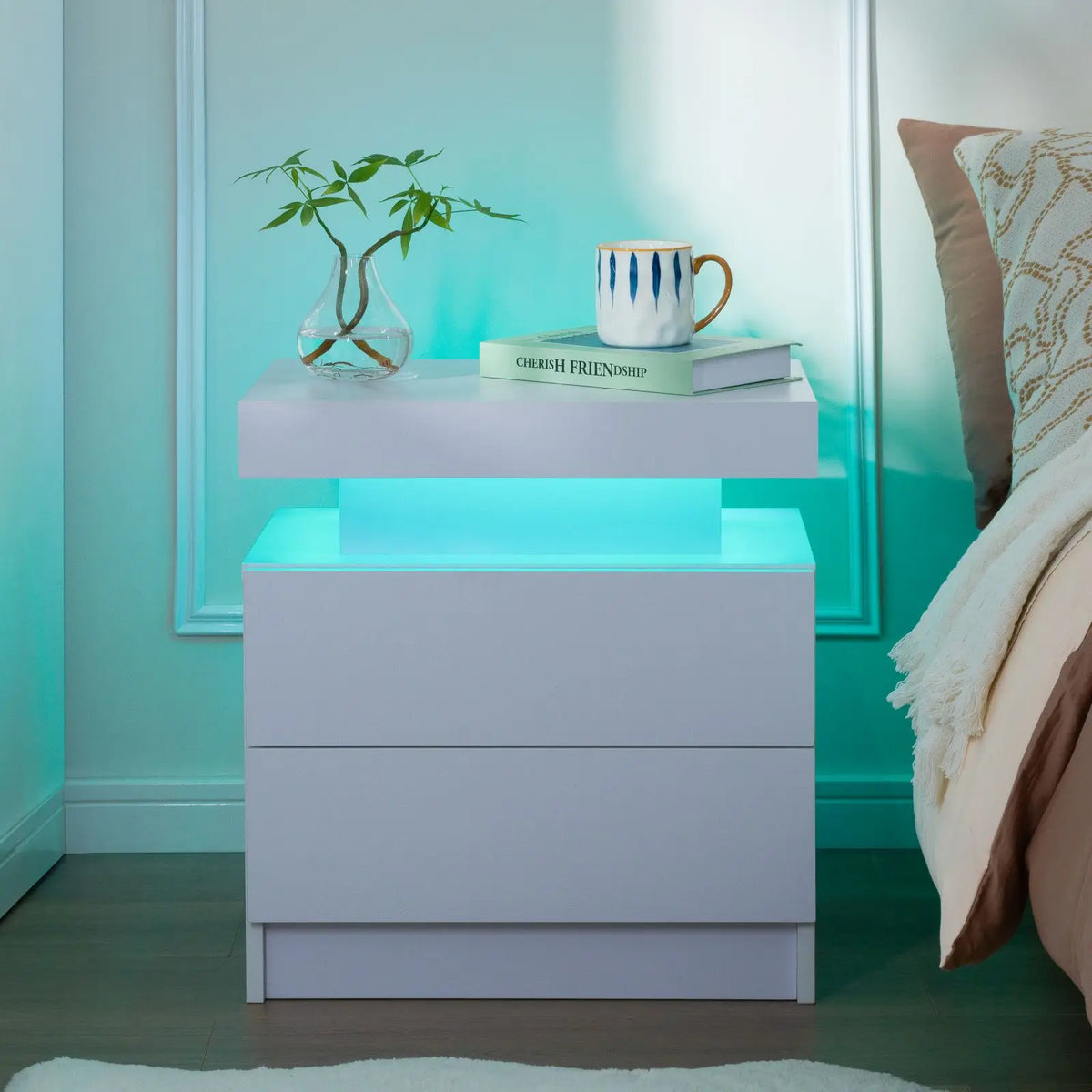 Cubehom LED Nightstand Set with Drawers for Modern Bedroom