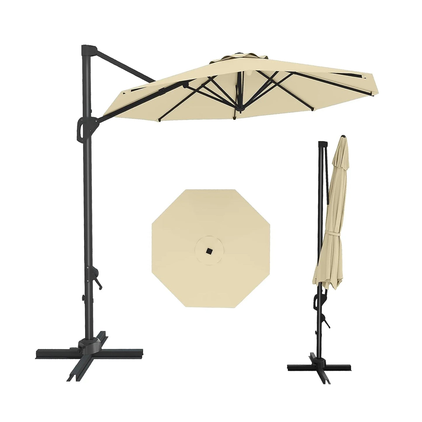10FT Cantilever Patio Umbrella 360° Rotation & Tilt Adjustment Offset Umbrella UPF50+ UV Protection Windproof Fade-Resistant