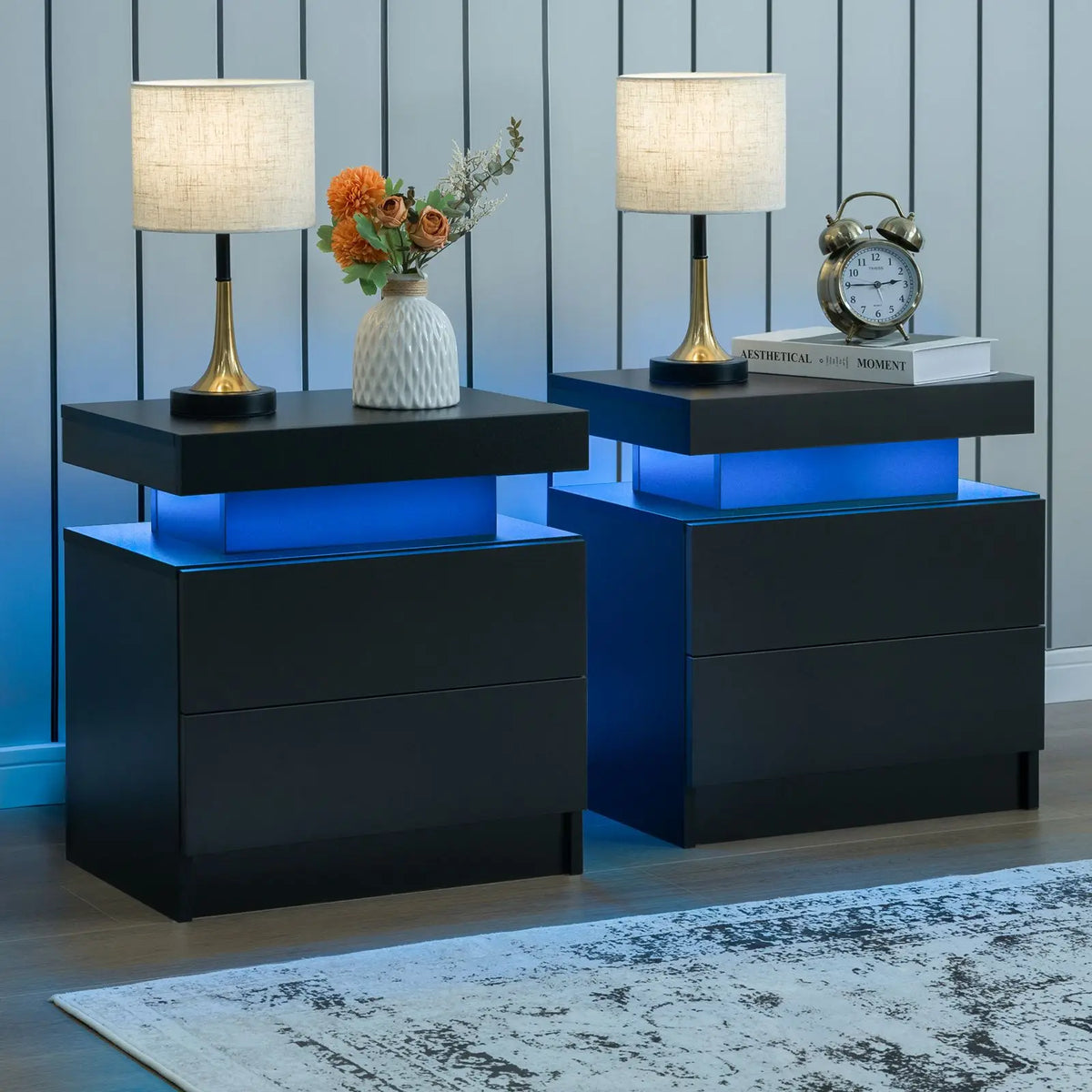 Cubehom LED Nightstand Set with Drawers for Modern Bedroom
