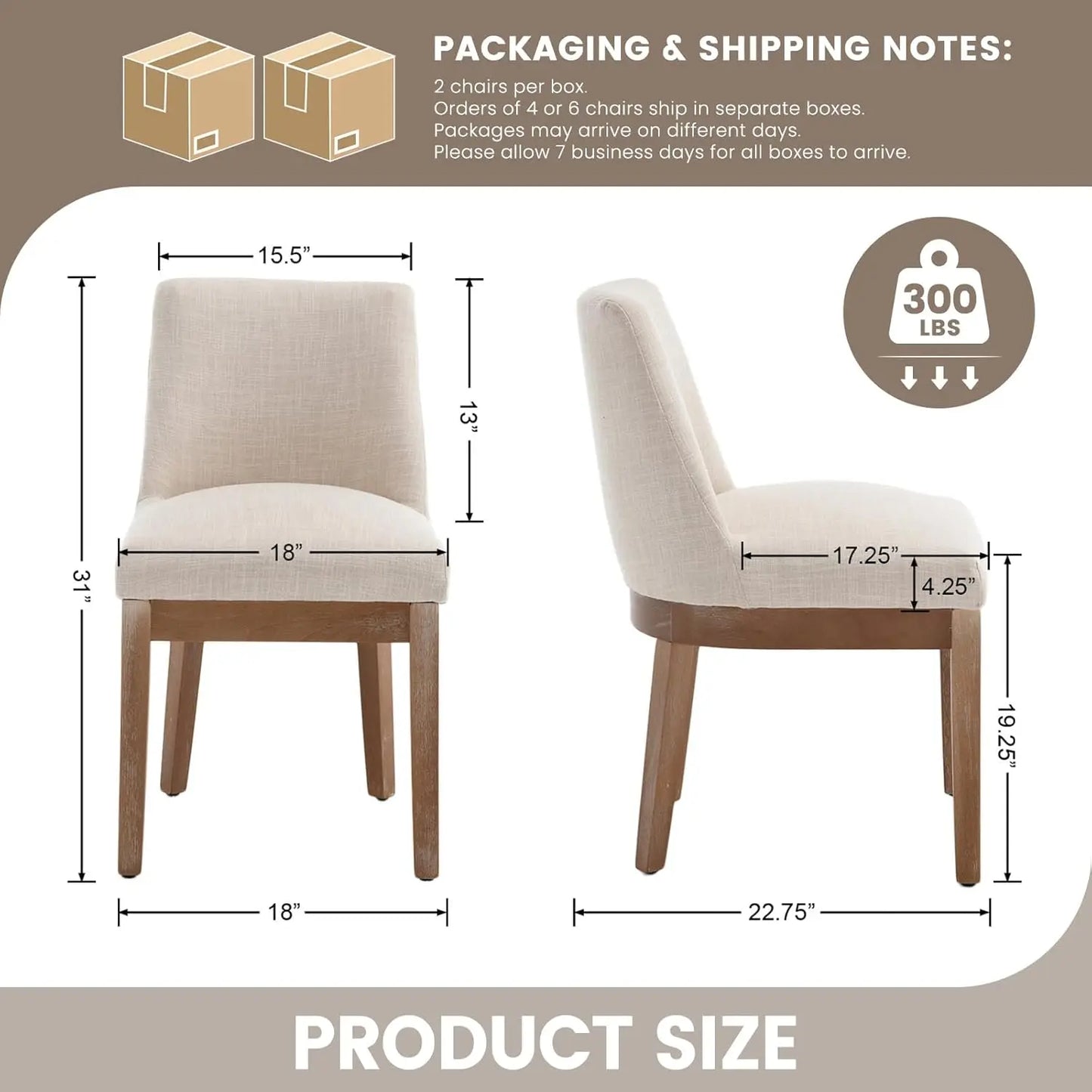 Modern Linen Dining Chairs Set Upholstered Back Wood Legs