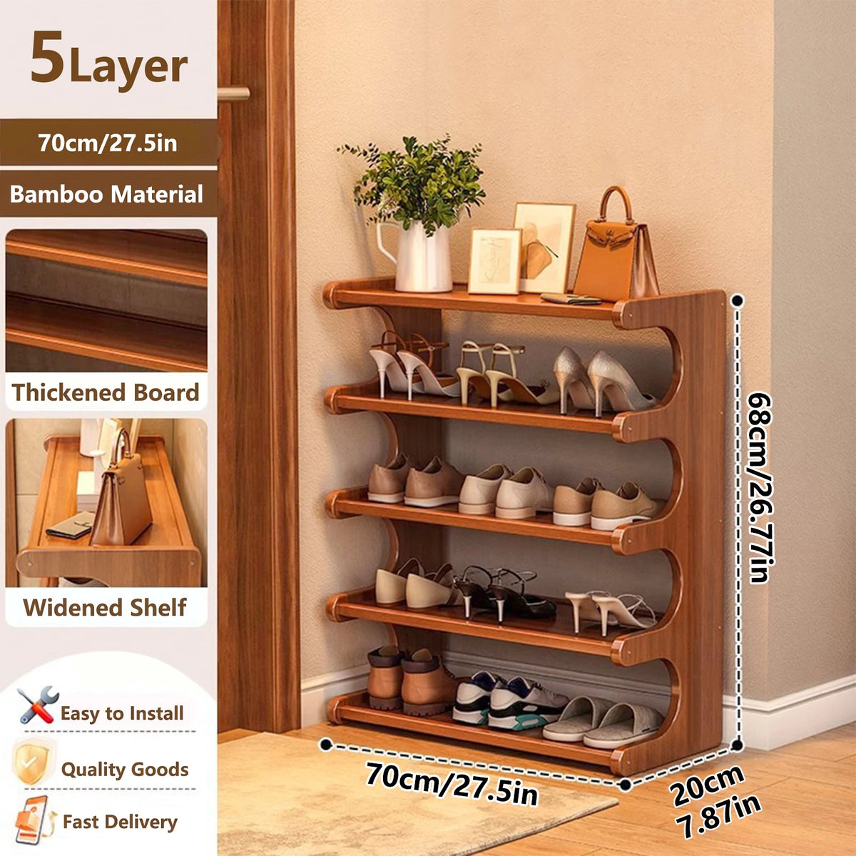 Durable Wooden Multi Layer Space Saving Shoe Rack Shelf