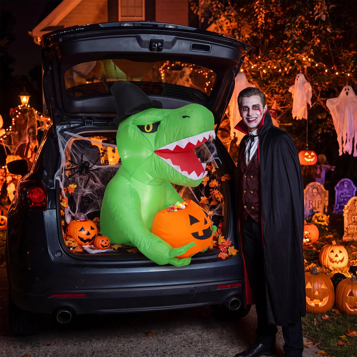 HiMISS Inflatable Dinosaur Trunk Or Treat Decoration With LED Lights