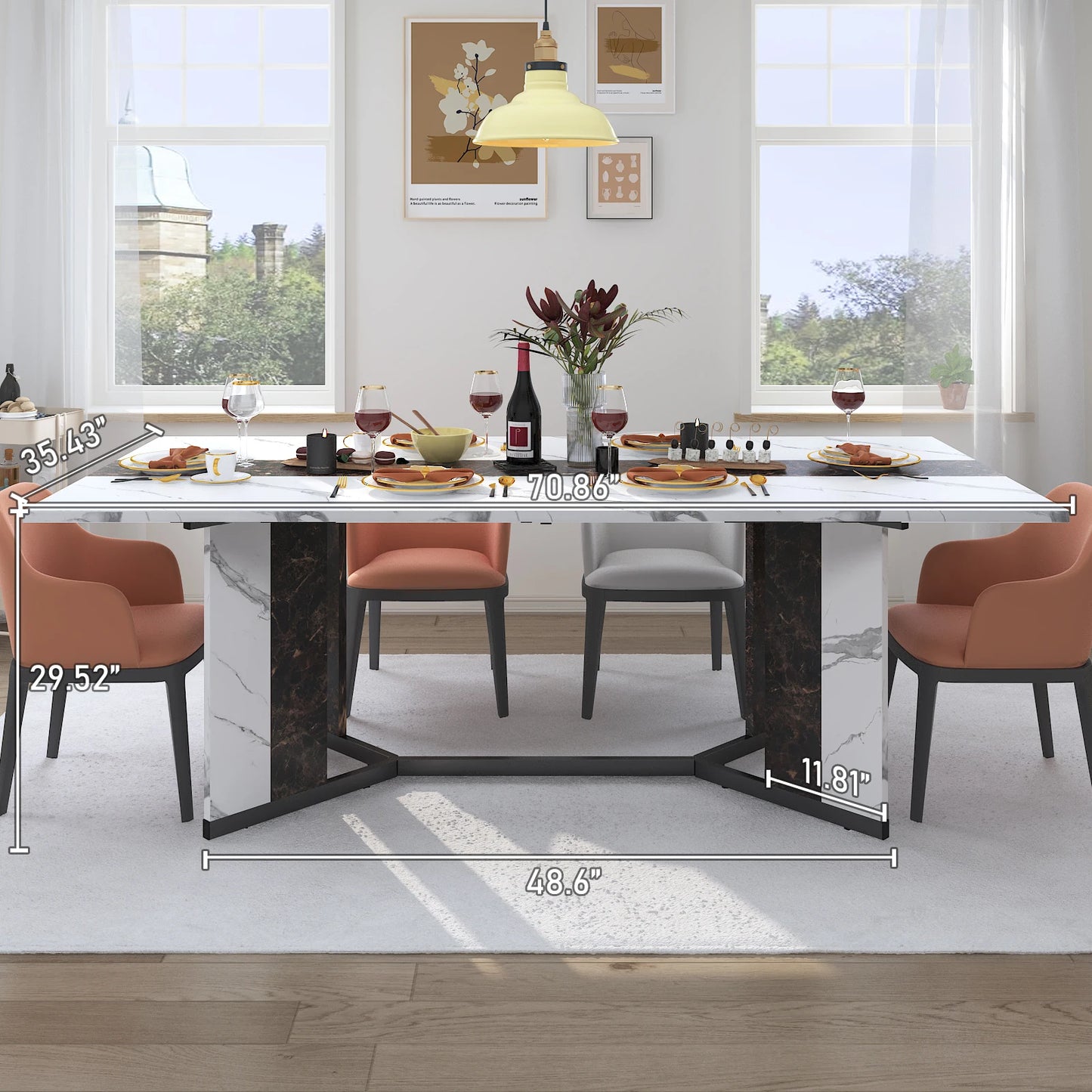 QiaoShiRen Rectangular Dining Table With Wood Top And Metal Legs