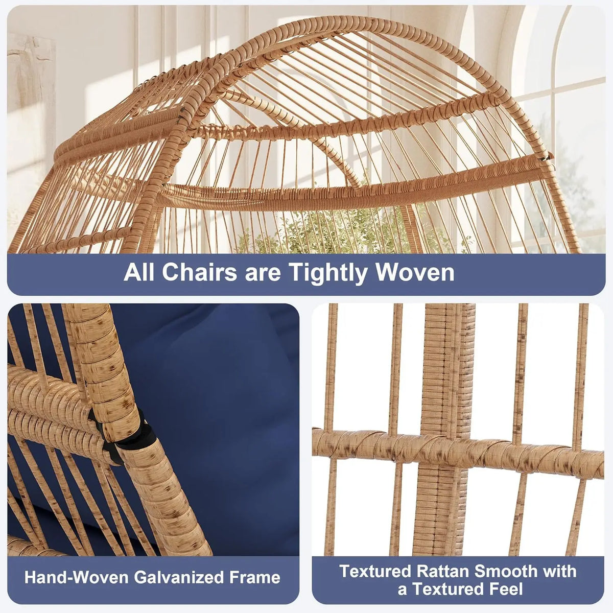 HiMISS Wicker Egg Chair With Cushions for Patio and Garden