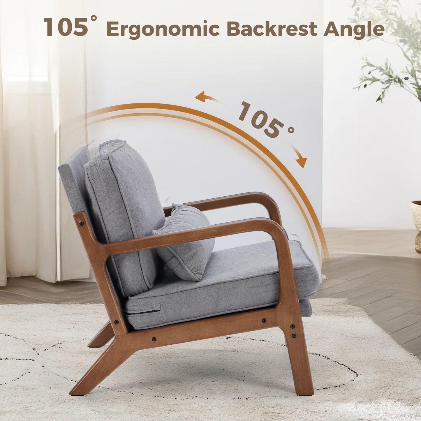 JHK Mid Century Modern Wood Chair With Armrests for Living