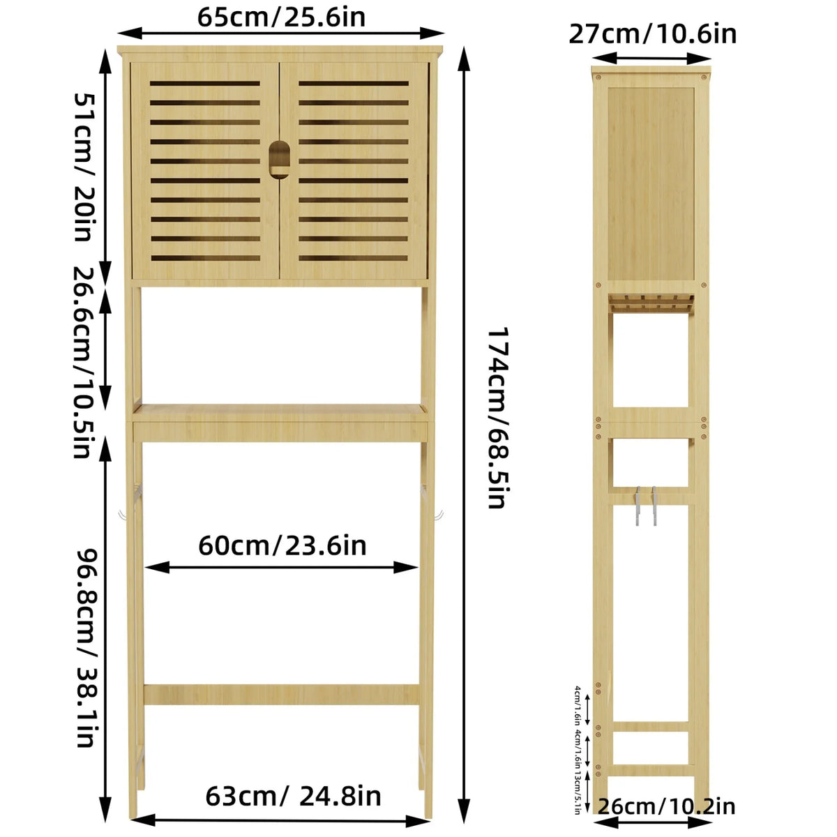 Bamboo Over The Toilet Three Tier Bathroom Storage Organizer Rack