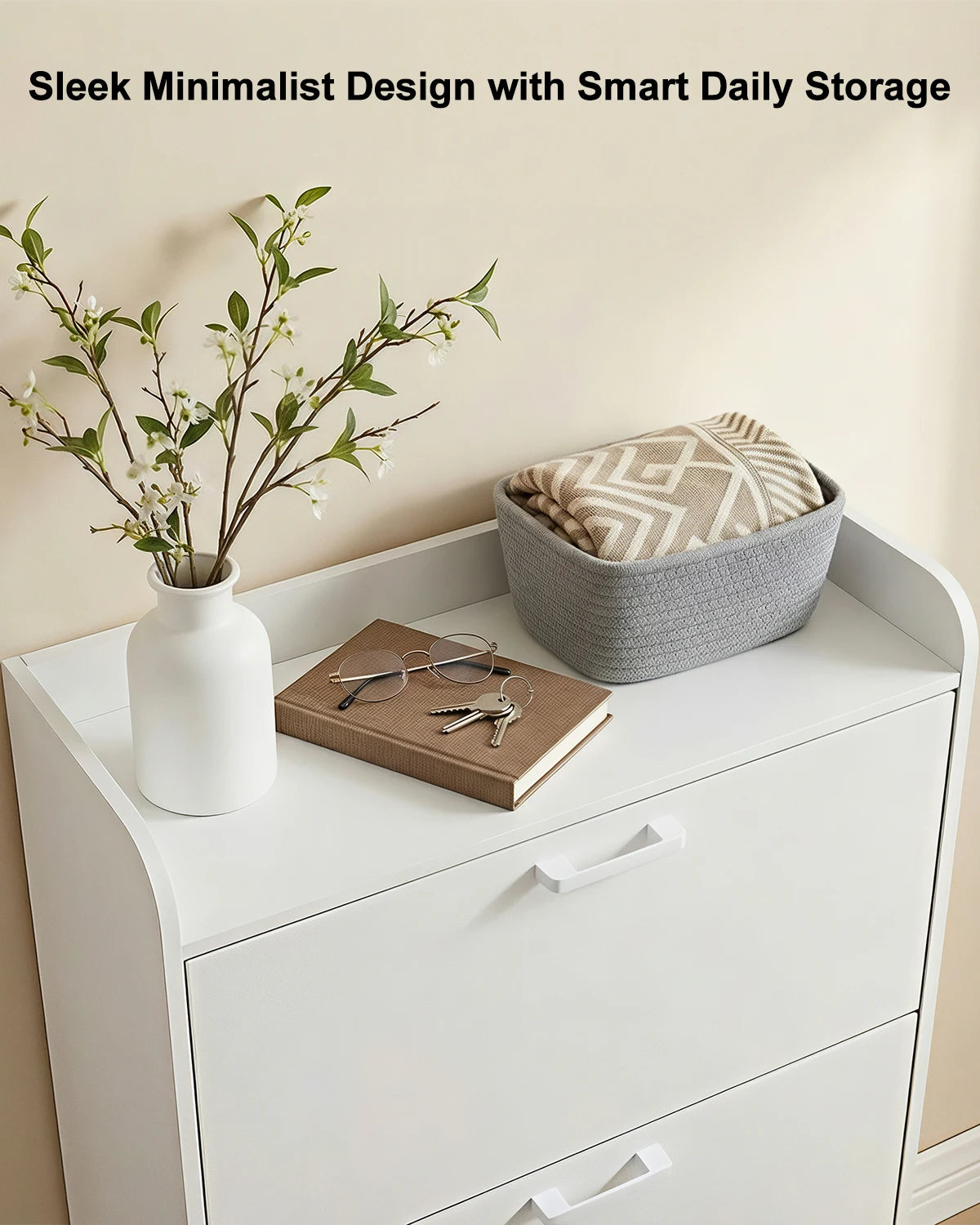 Shoe Cabinet With 3 Flip Drawers Slim Wooden Organizer