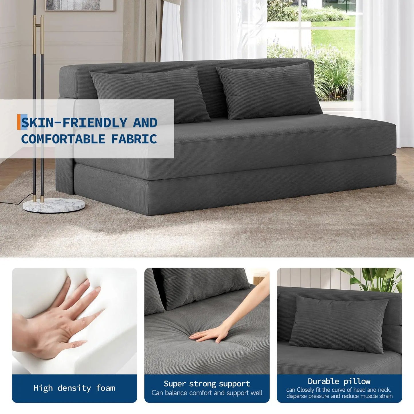 HobbyLane FourInOne Folding Sofa Bed Corduroy Loveseat With Pillow