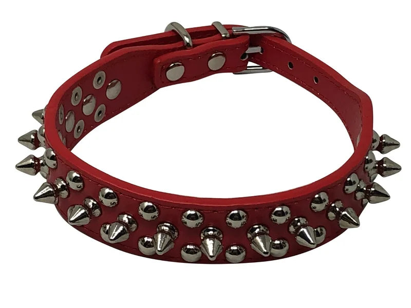 Studded Spiked Faux Leather Adjustable Heavy Duty Dog Collar