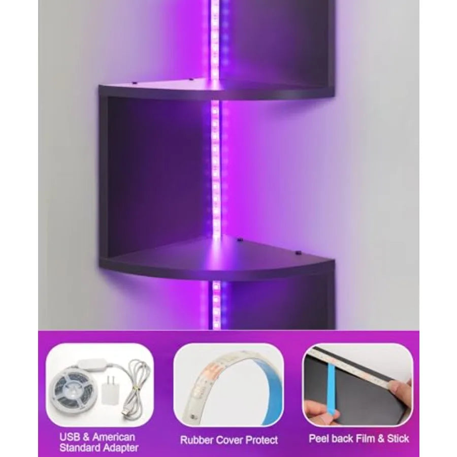 Five Tier Wall Corner Display Shelf With RGB LED Lights