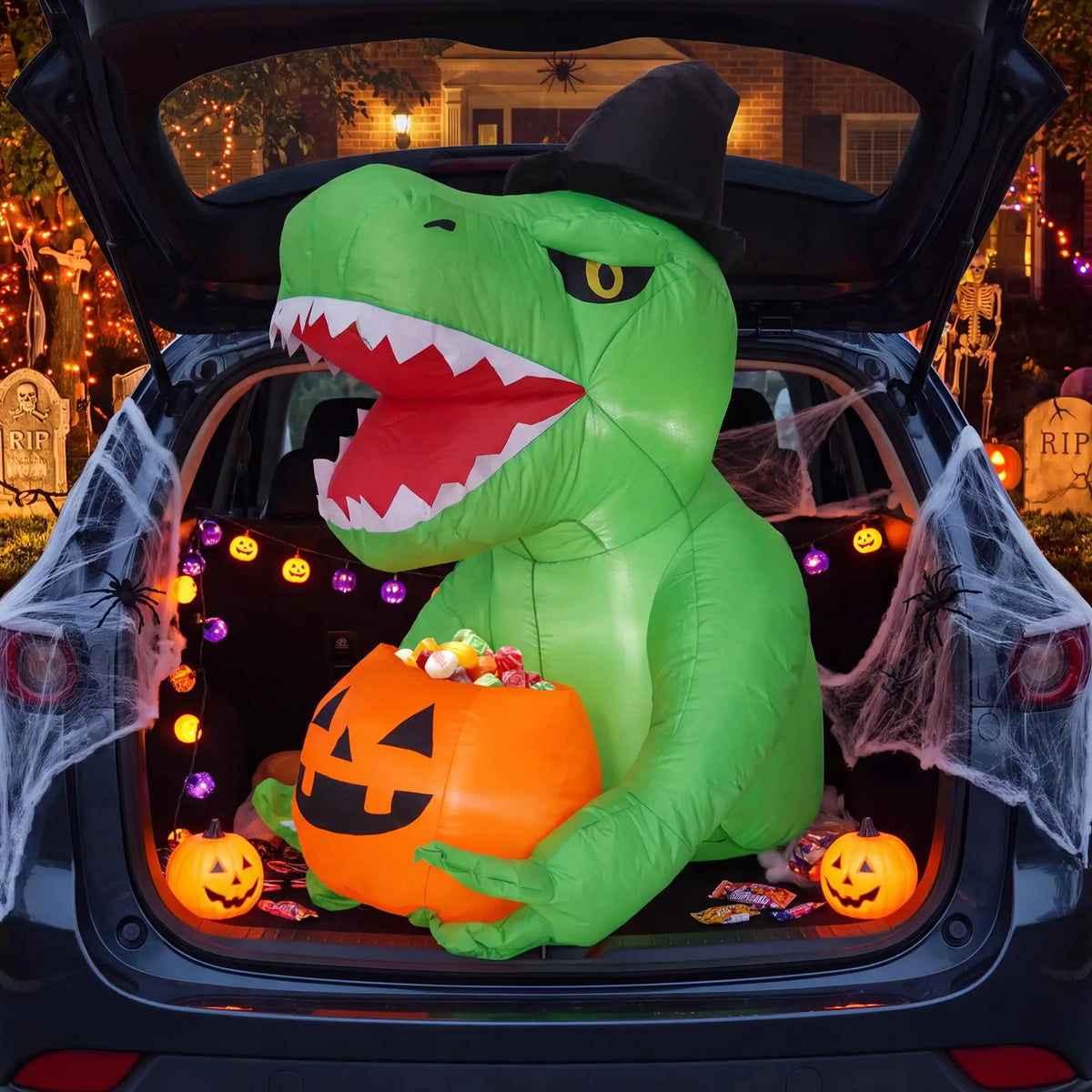 HiMISS Inflatable Dinosaur Trunk Or Treat Decoration With LED Lights