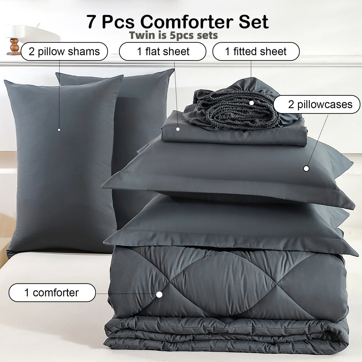 easYum Quilted Bedding Set With Comforter Sheets And Pillowcases