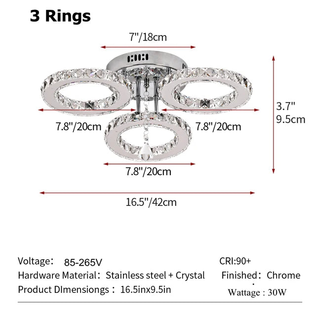 GreeLustr Led Modern Pendant Light Crystal Ring Ceiling Fixture