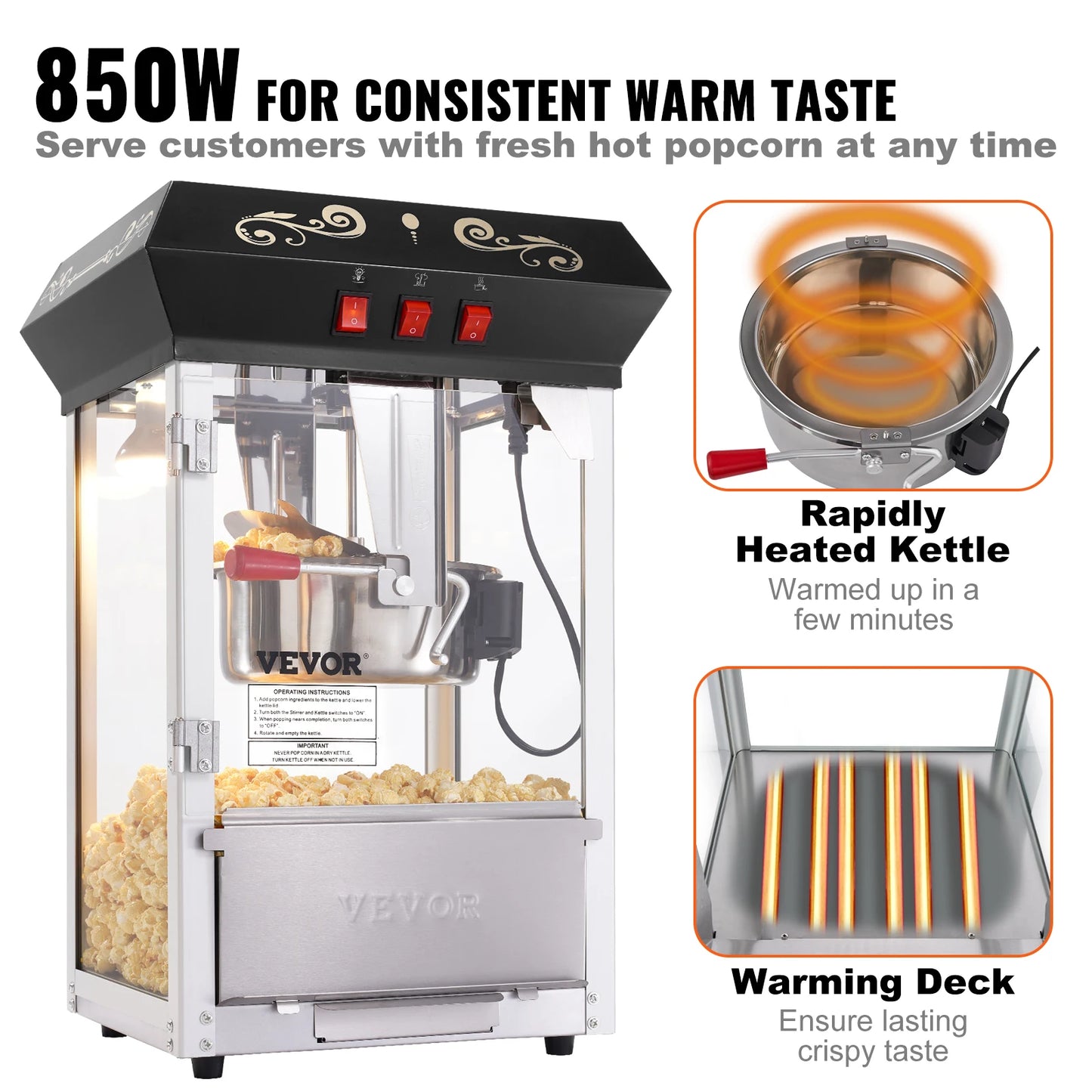 SucceBuy Popcorn Popper Maker Kettle Makes 48 Cups Countertop