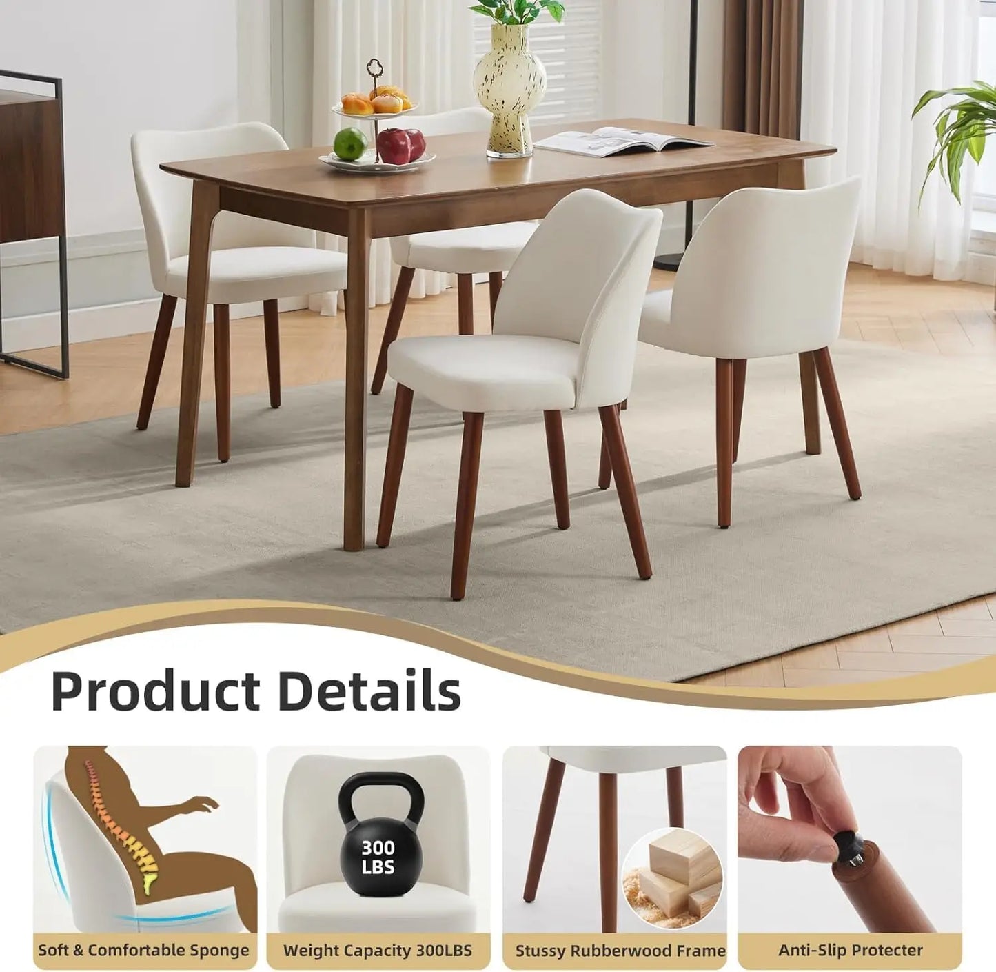HobbyLane Mid Century Dining Chairs Set Linen Upholstered