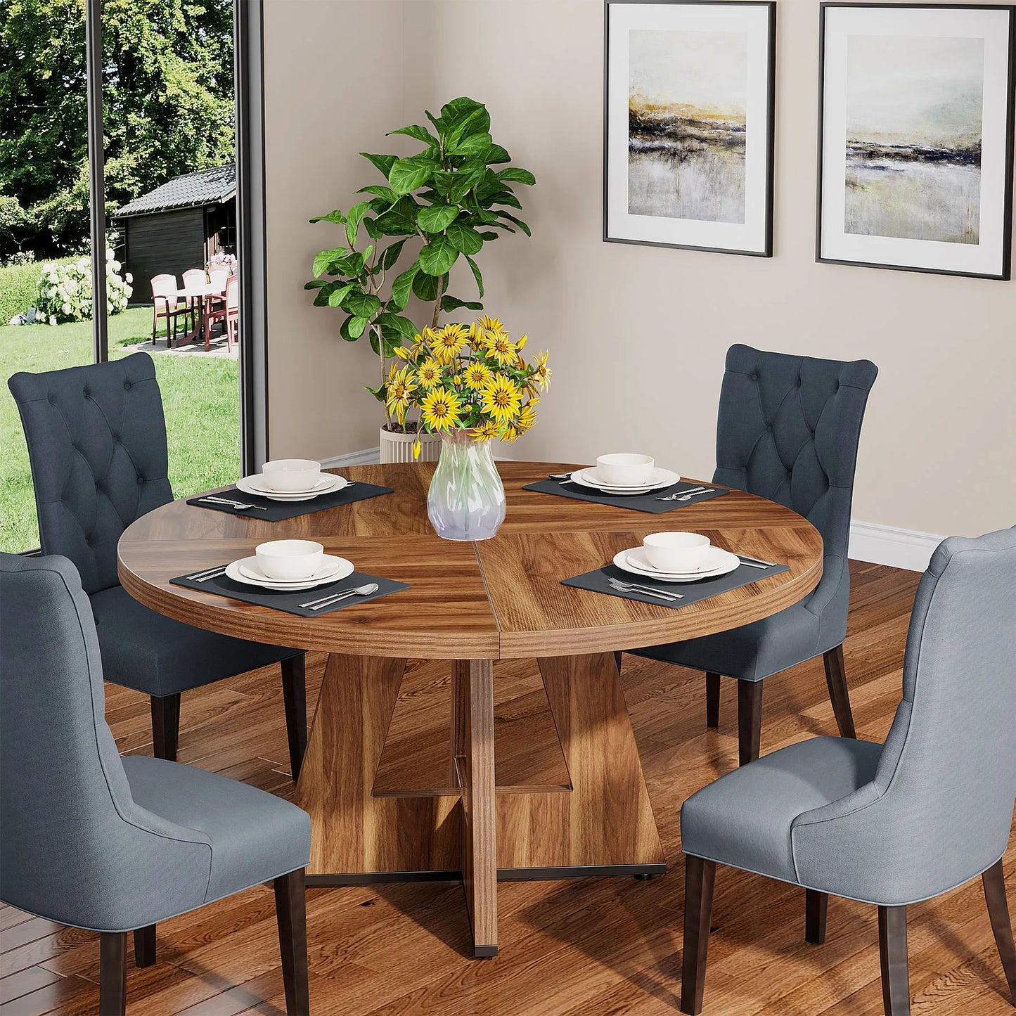 Tribesigns Round Dining Table for 4 Farmhouse Kitchen Dining Room