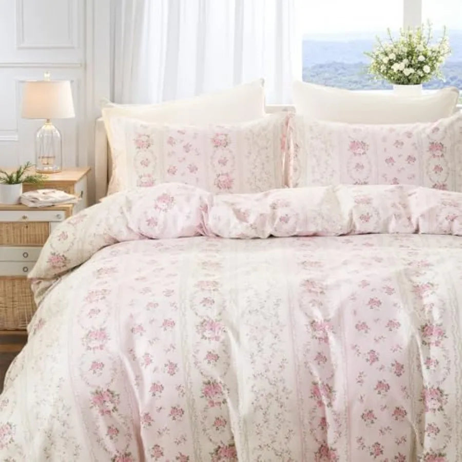 Cotton Reversible Duvet Cover Set With Zipper Closure Bedding