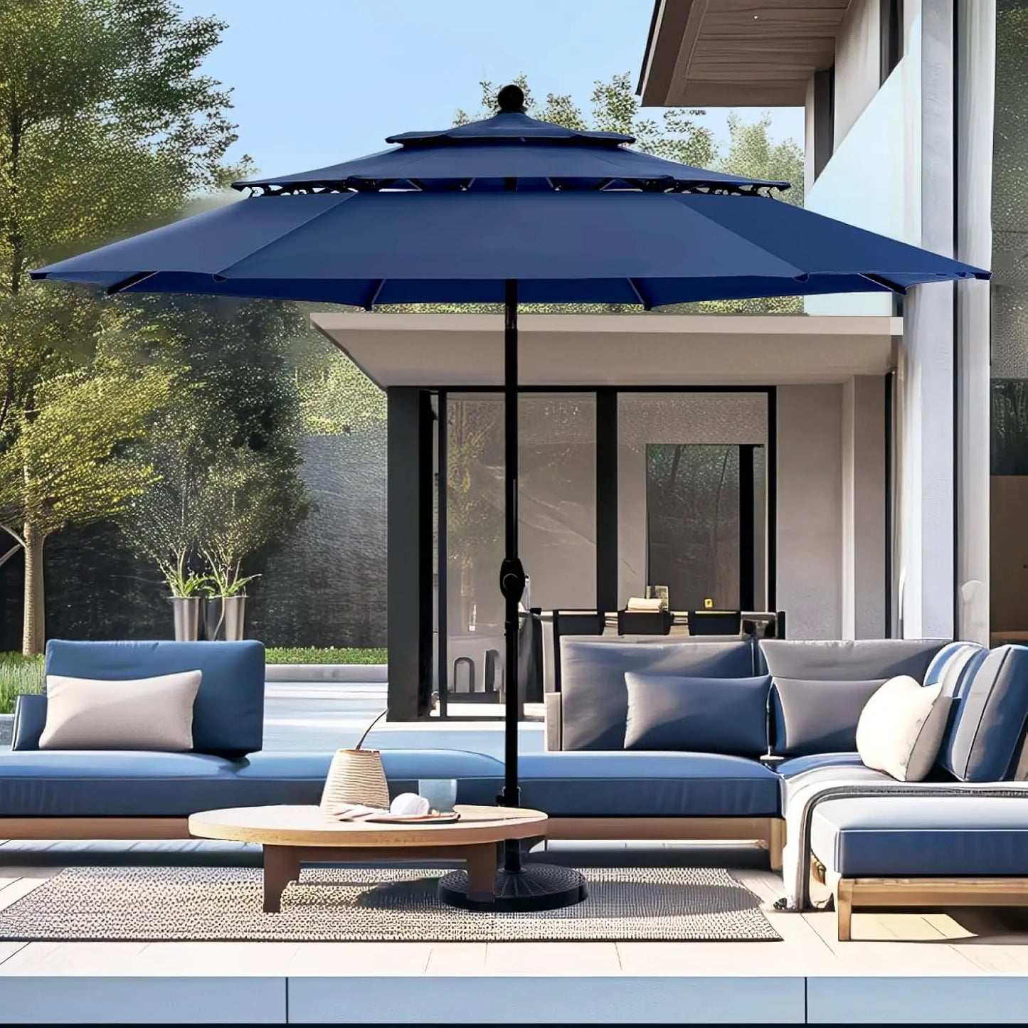 10ft Outdoor Patio Umbrellas for Outside, 3 Tier Vented Market Table Umbrella Windproof for Backyard, Deck, Garden,, Customized
