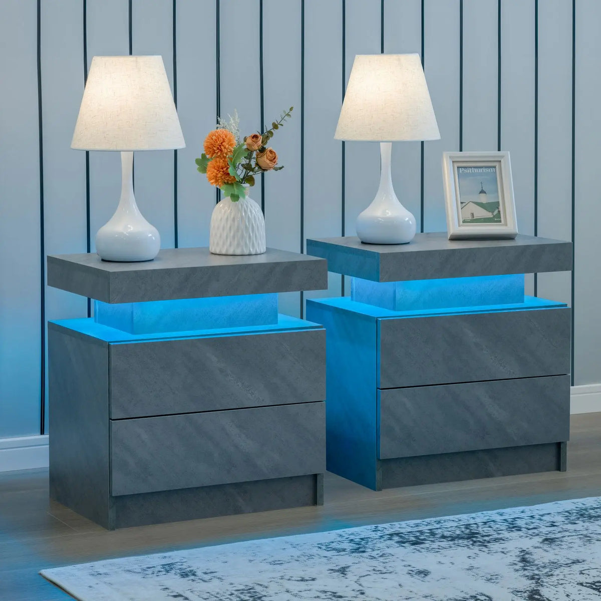 Cubehom LED Nightstand Set with Drawers for Modern Bedroom