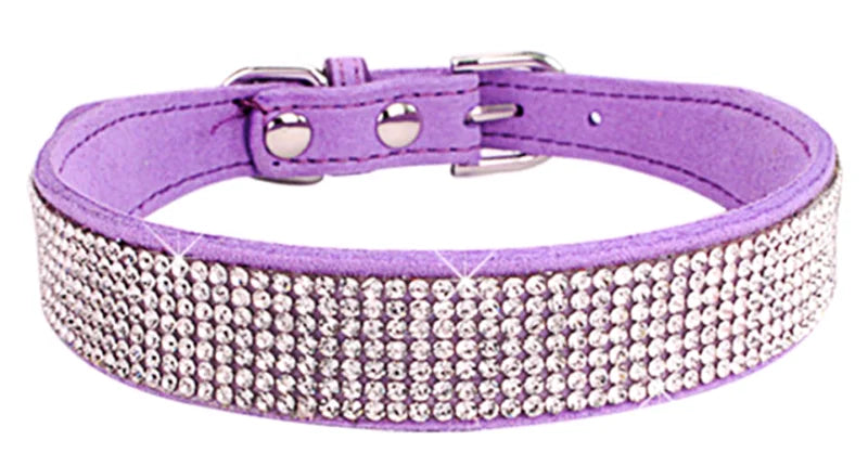 Adjustable Rhinestone Dog Collar With Soft Microfiber Comfort