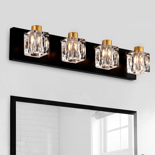 4 Light Bathroom Vanity Wall Lights With Crystal Glass Shades