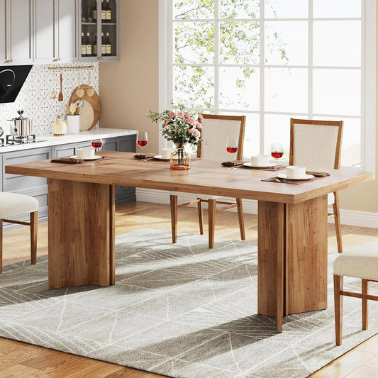 LITTLE TREE Farmhouse Dining Table Rectangular Large Tabletop For Dining Room
