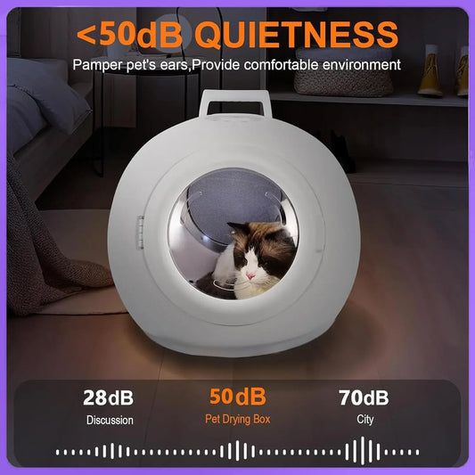 55L Ultra Quiet Pet Hair Dryer Box, 25-50℃ Temp Control, Automatic Safety Machine for Dogs & Cats, Custom