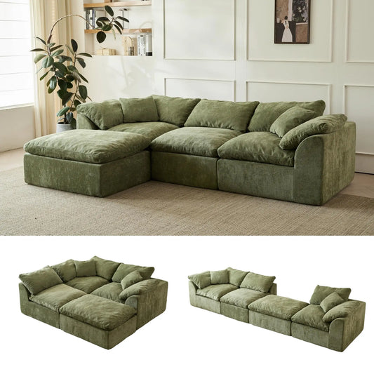 Yeflixvrau Modern Cloud LShaped Chenille Fabric Sofa Modular Sectional Ottoman