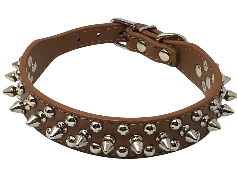 Studded Spiked Faux Leather Adjustable Heavy Duty Dog Collar