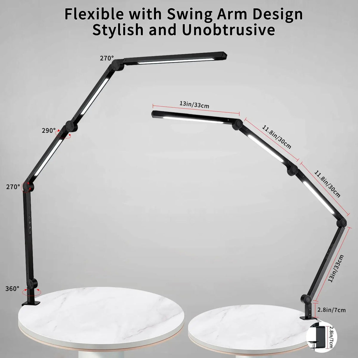 Touch Dimmable LED Desk Lamp With Flexible Clamp Swing Arm