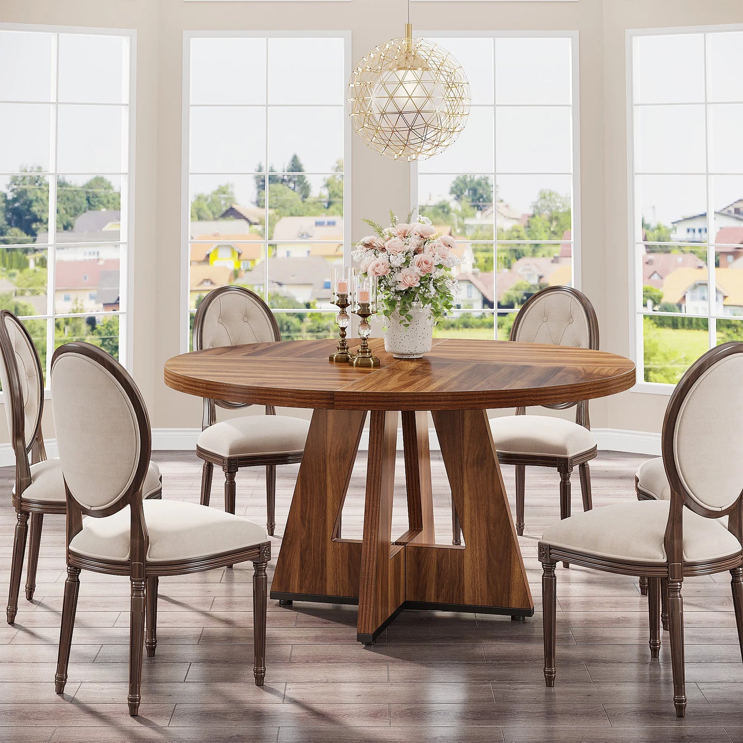 Tribesigns Round Dining Table for 4 Farmhouse Kitchen Dining Room