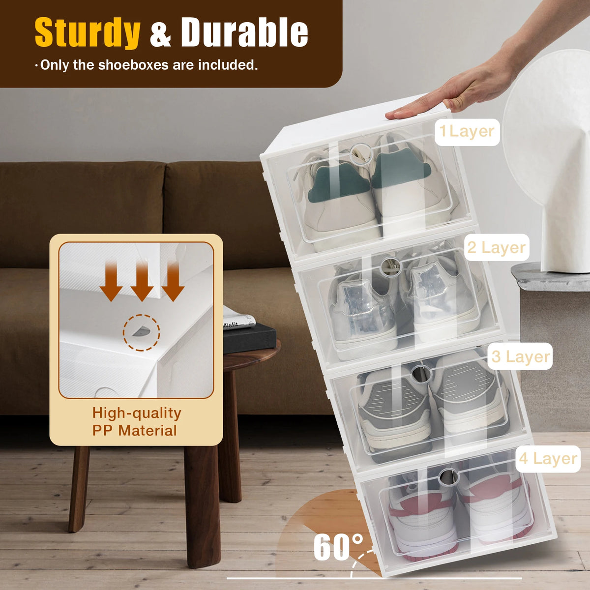 Transparent Plastic Shoe Boxes Stackable Organizer For Closet