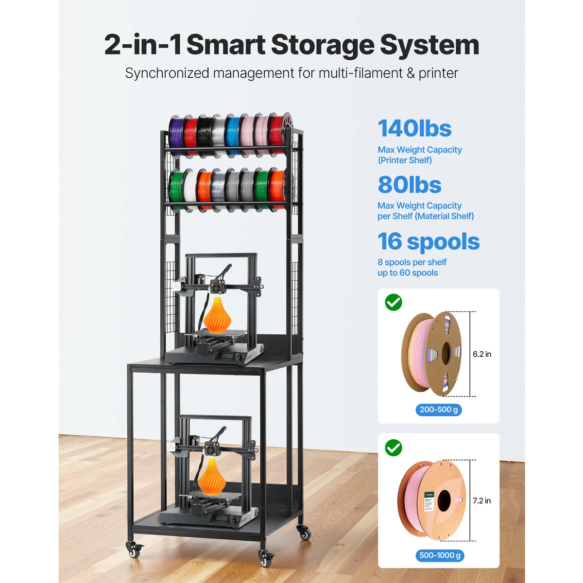 SucceBuy 3D Printer Filament Storage Rack Cart With Wheels