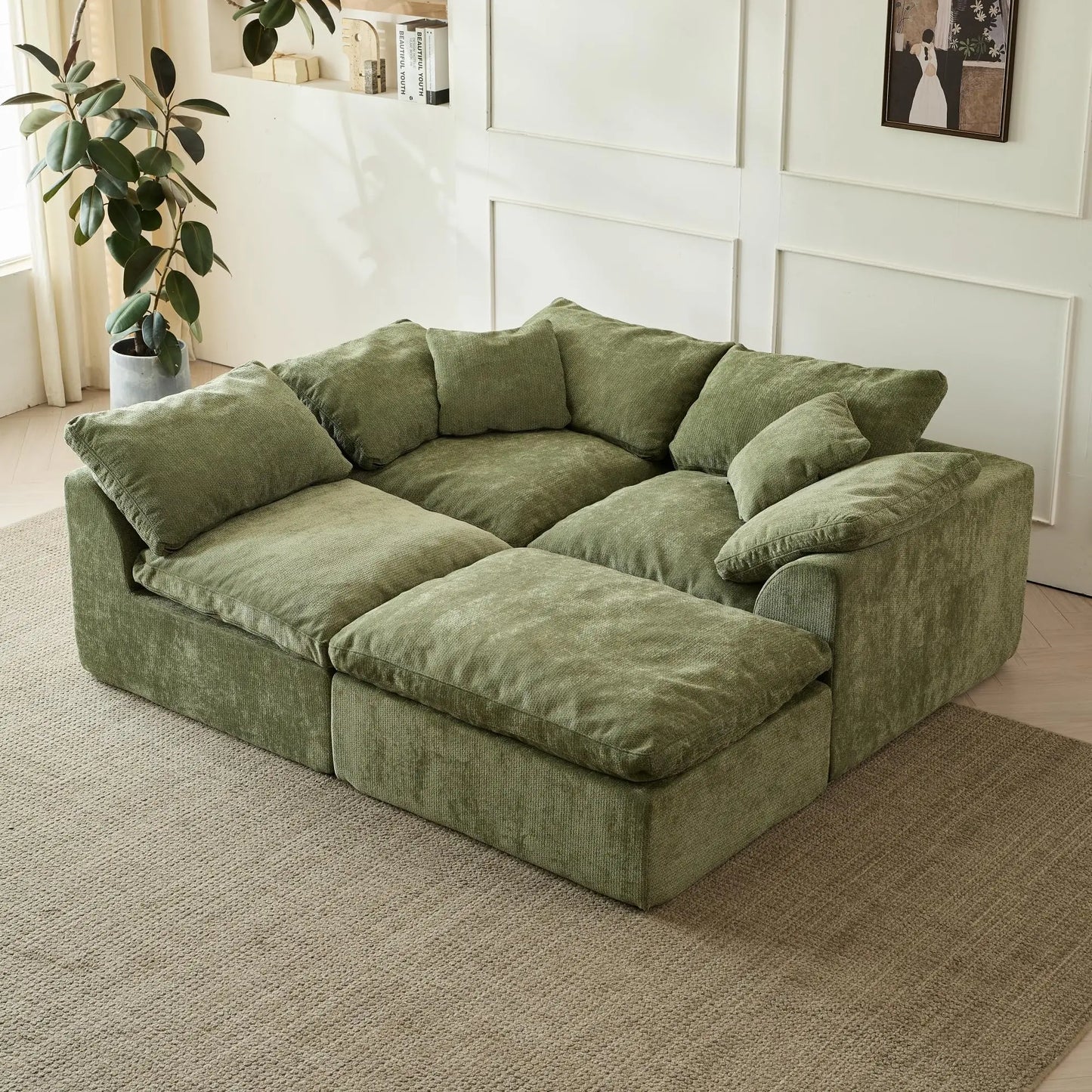 Yeflixvrau Modern Cloud LShaped Chenille Fabric Sofa Modular Sectional Ottoman