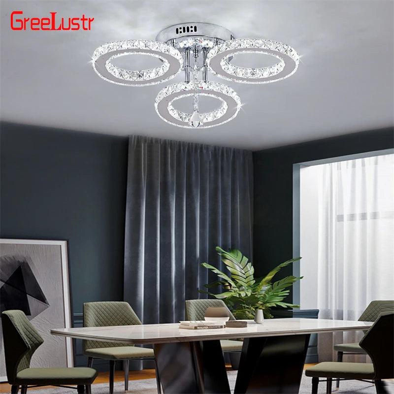 GreeLustr Led Modern Pendant Light Crystal Ring Ceiling Fixture