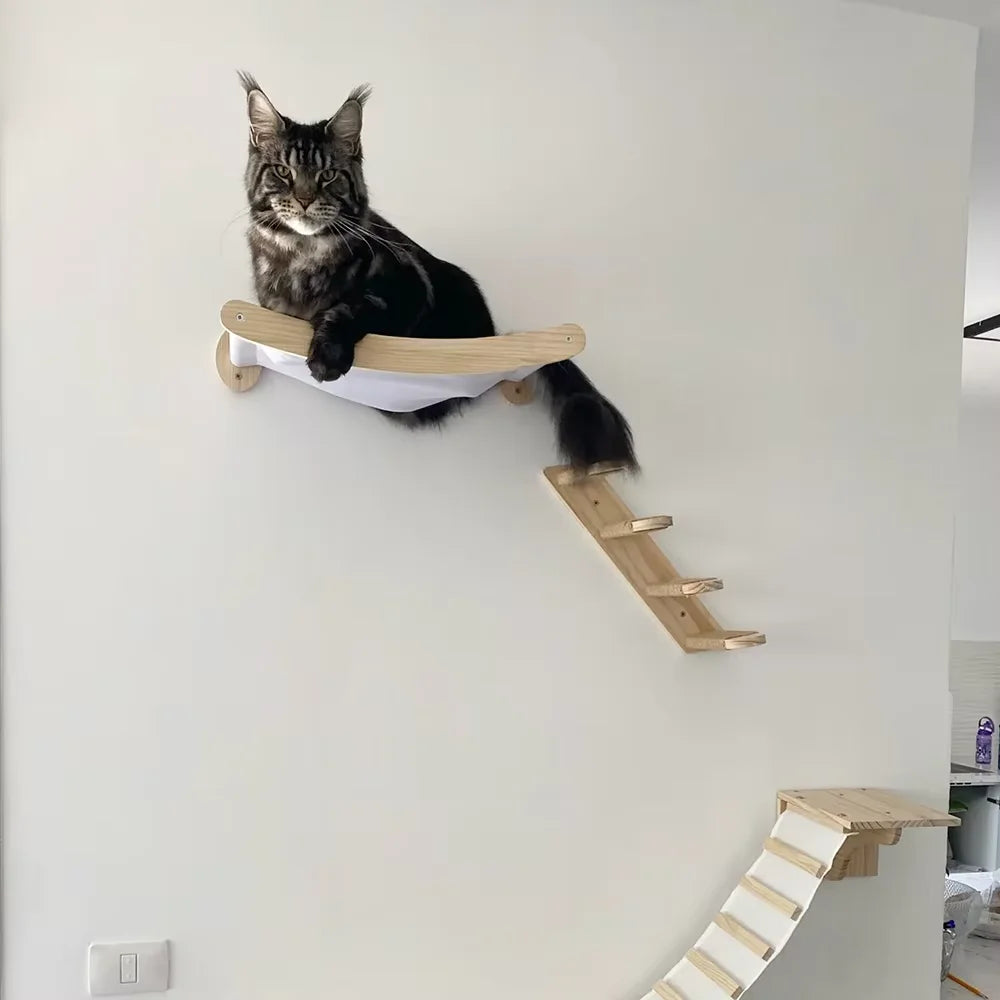 CWV Wall Mounted Cat Hammock And Sisal Scratching Climbing Shelf