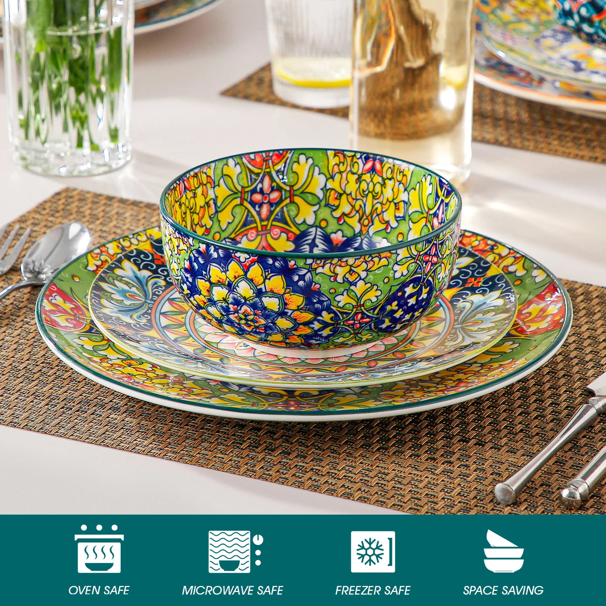 Malacasa Ceramic Bowl Set Floral Bohemian Style Dinnerware