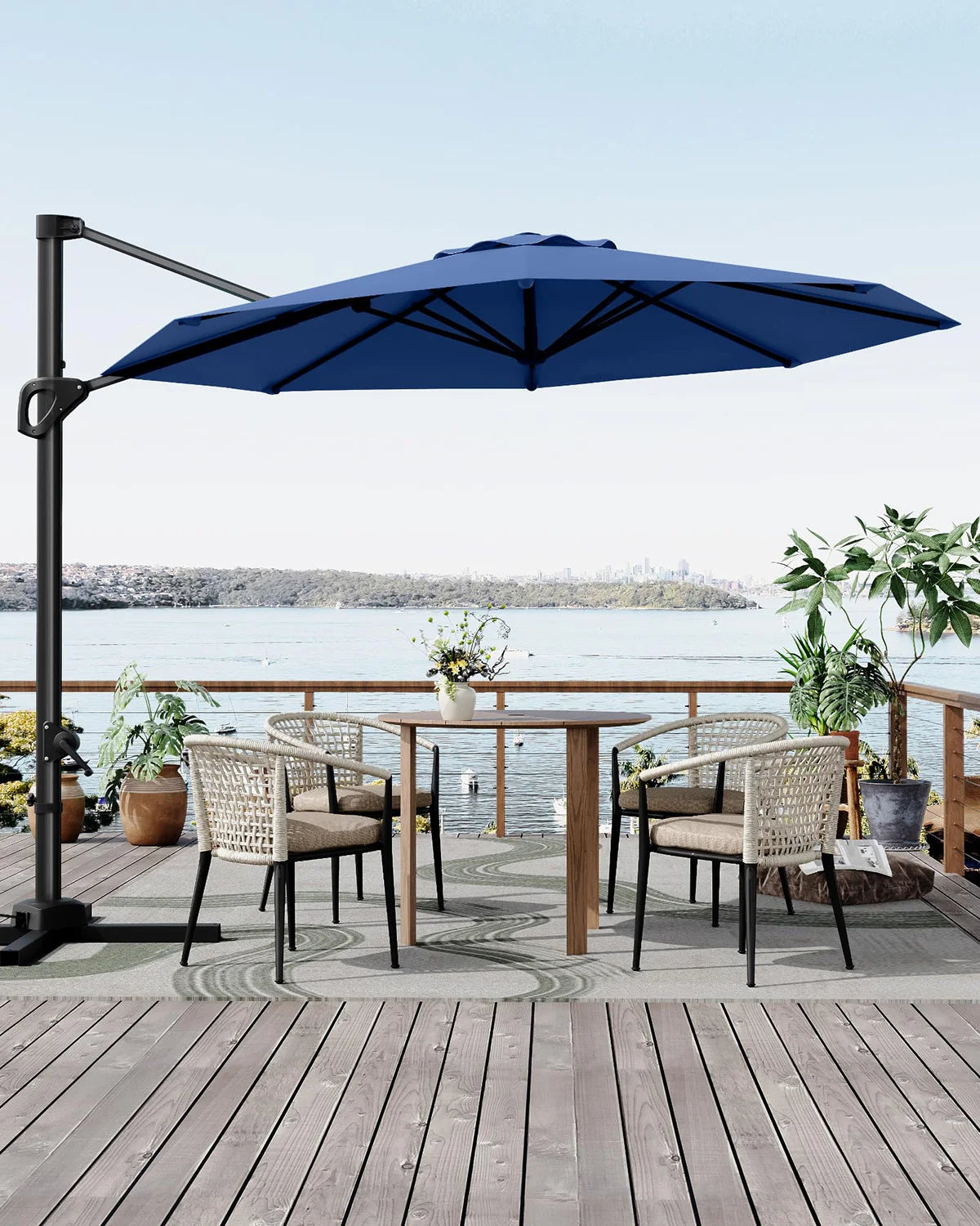 10FT Cantilever Patio Umbrella 360° Rotation & Tilt Adjustment Offset Umbrella UPF50+ UV Protection Windproof Fade-Resistant