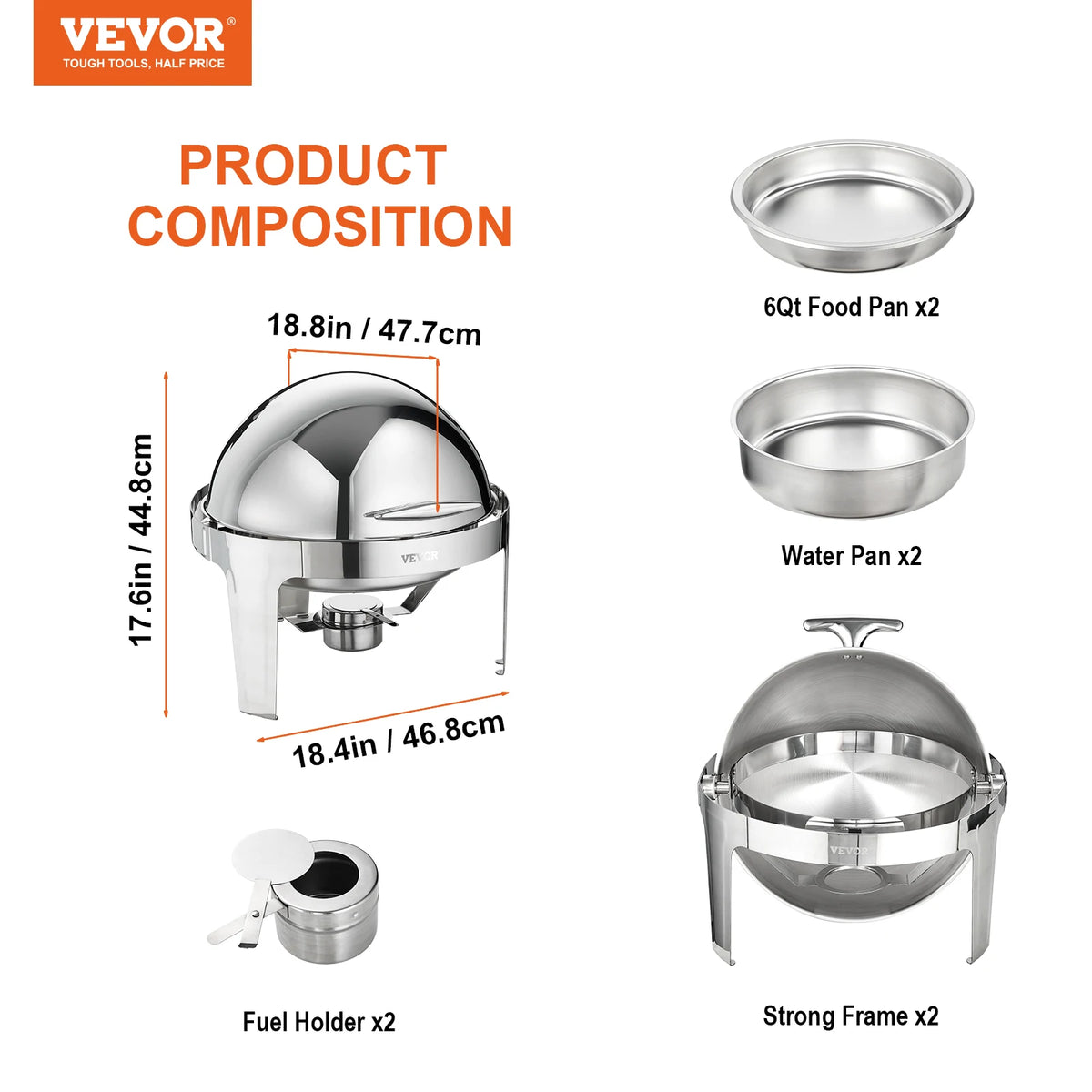 SucceBuy Roll Top Chafing Dish Buffet Warmer Set With Pans