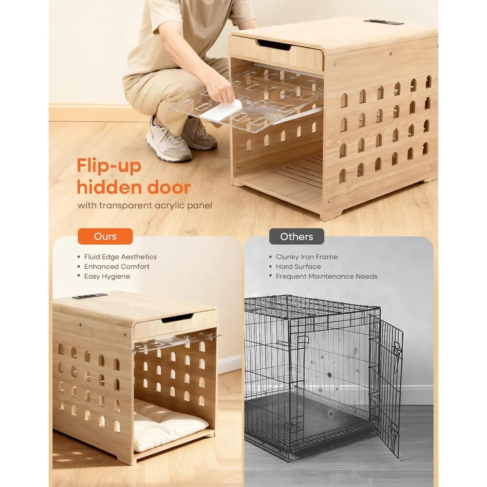 Modern Dog Crate Furniture with Charging Station, Medium Kennel Indoor for Small Medium Breeds up to 50lb