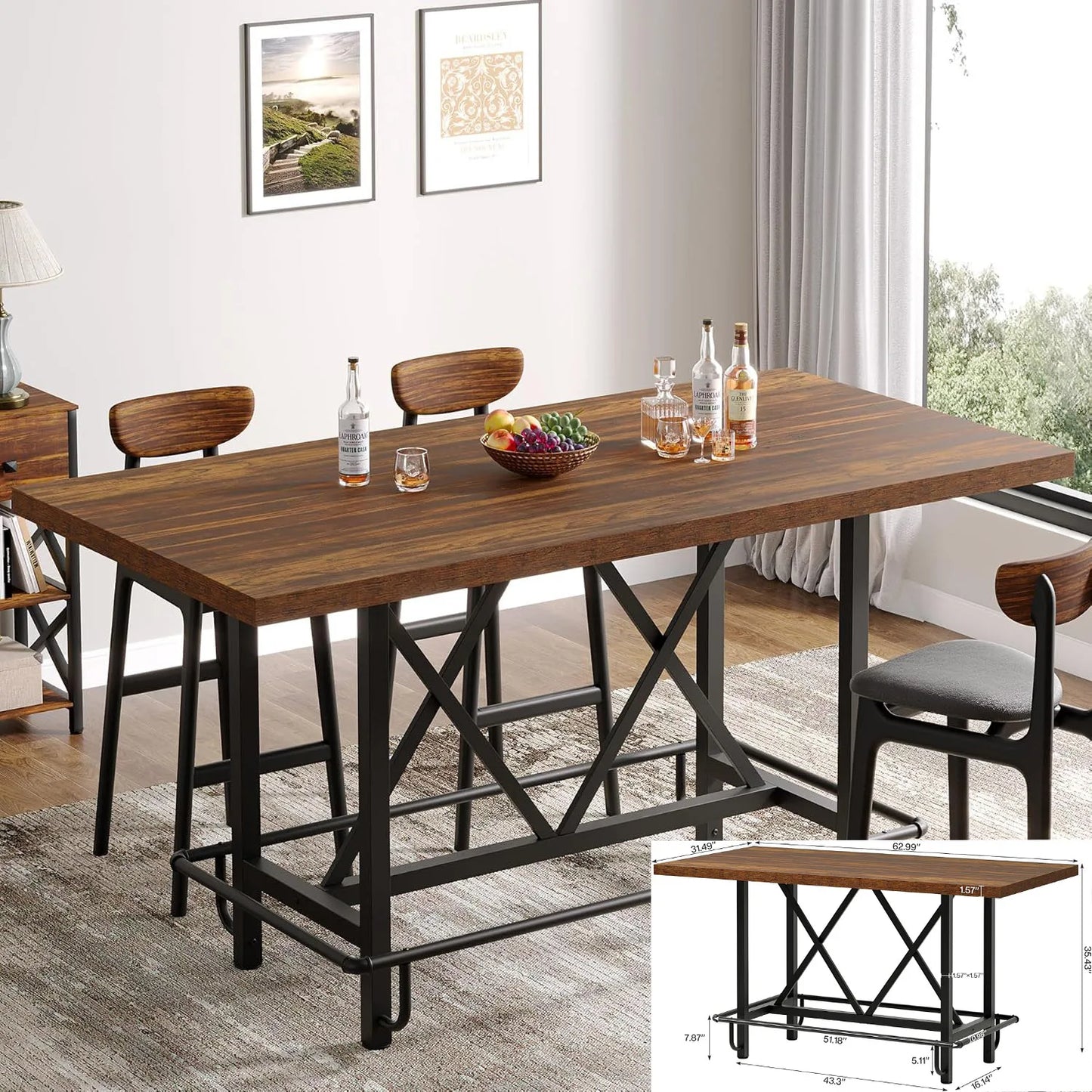 LITTLE TREE Farmhouse Dining Table Rectangular Large Tabletop For Dining Room