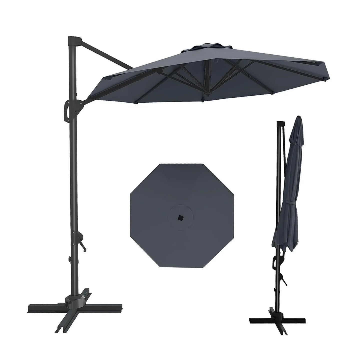 10FT Cantilever Patio Umbrella 360° Rotation & Tilt Adjustment Offset Umbrella UPF50+ UV Protection Windproof Fade-Resistant