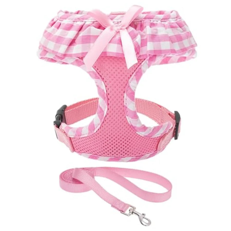 Adjustable No Choke Step In Dog Harness Collar Leash Set
