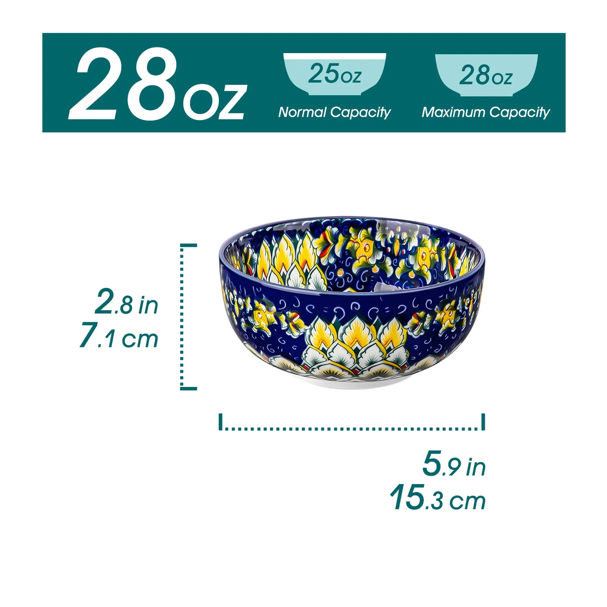 Malacasa Ceramic Bowls Set Floral Bohemian Design For Home Dining