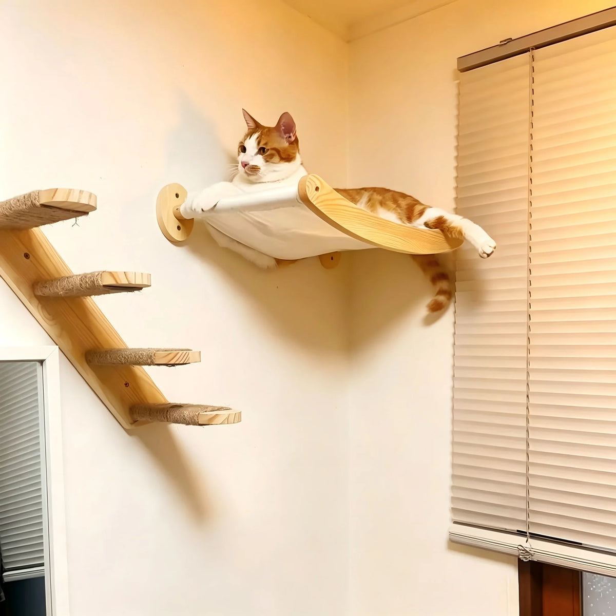 CWV Wall Mounted Cat Hammock And Sisal Scratching Climbing Shelf