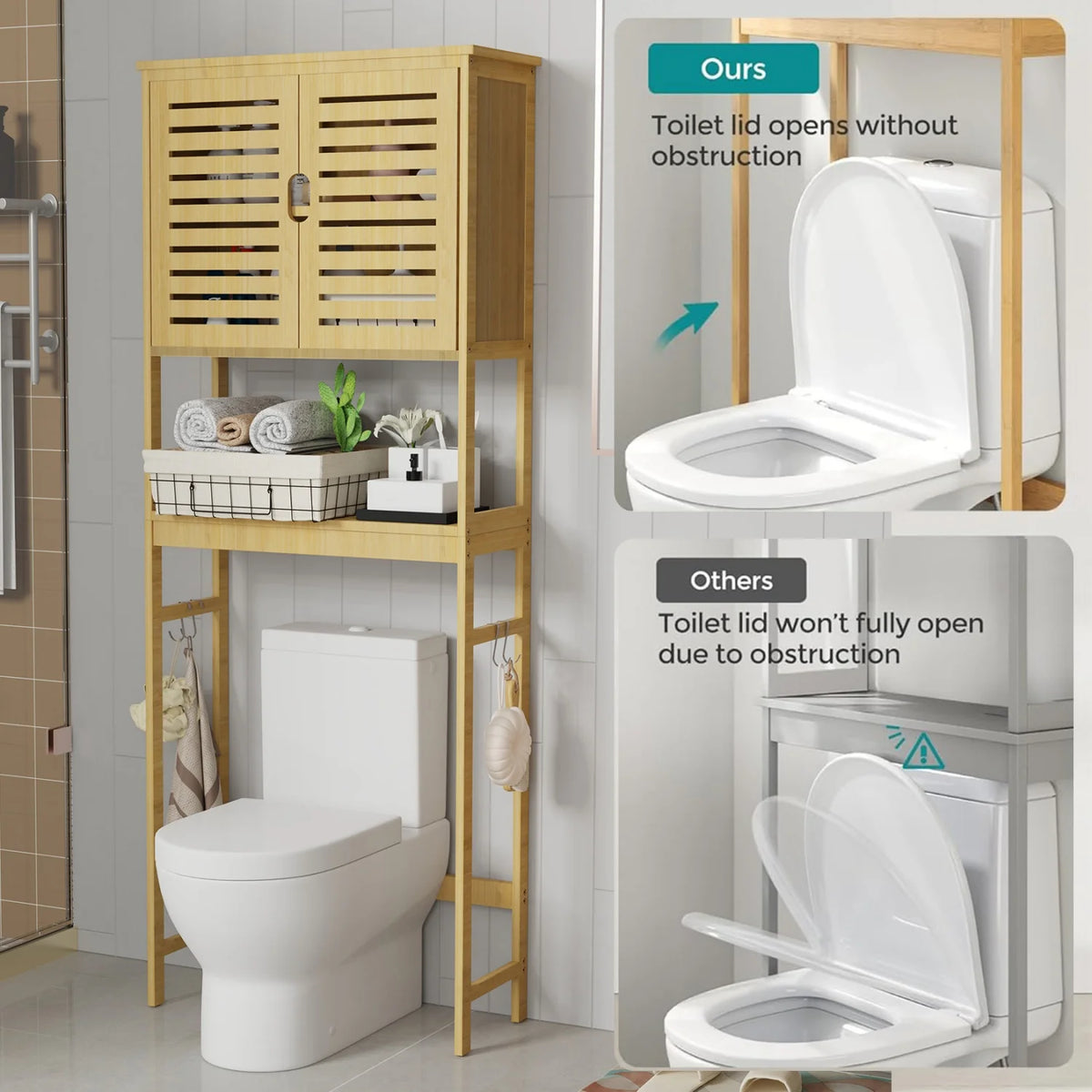 Bamboo Over Toilet Three Tier Storage Rack Bathroom Organizer