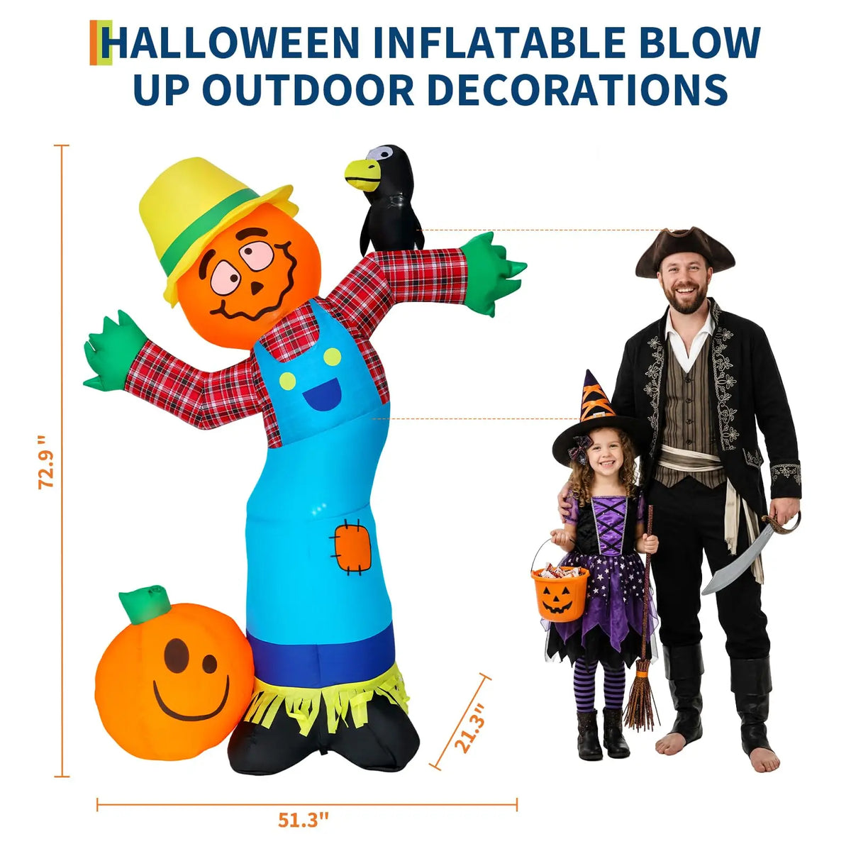 HiMISS Halloween Pumpkin Scarecrow Inflatable Yard Decor With LED Lights
