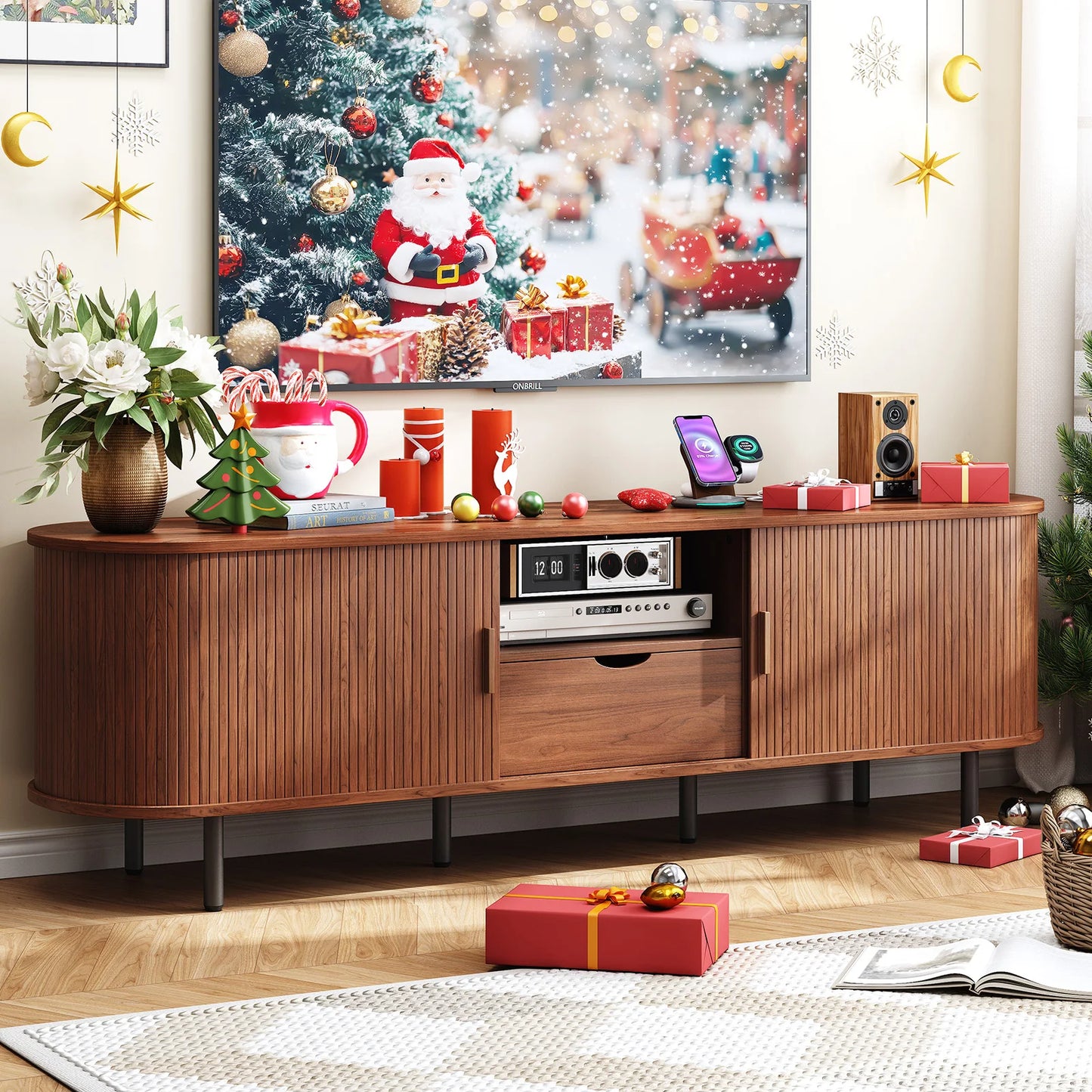 ONBRILL Modern TV Stand Entertainment Center With Storage And Adjustable Shelves